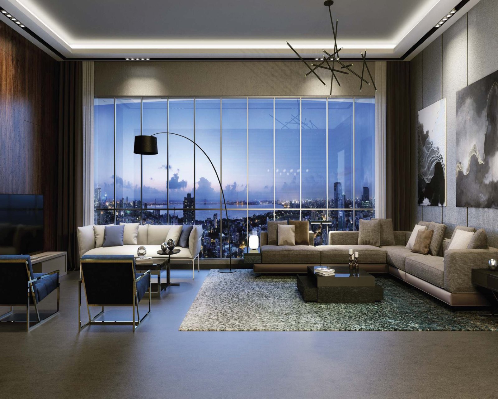 Insignia living room with city views