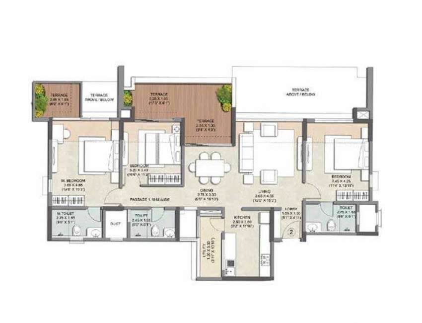  Kalpataru Jade Residence 3 BHK Floor Plan